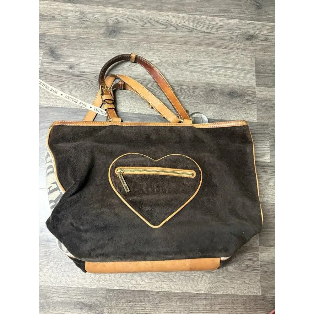 Juicy Couture Baby Brown Suede Leather Diaper Bag Tote Purse